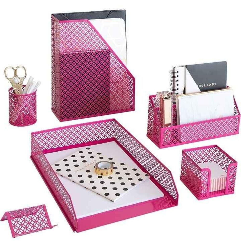 Blu Monaco PINK 6 Piece Desk Organizer